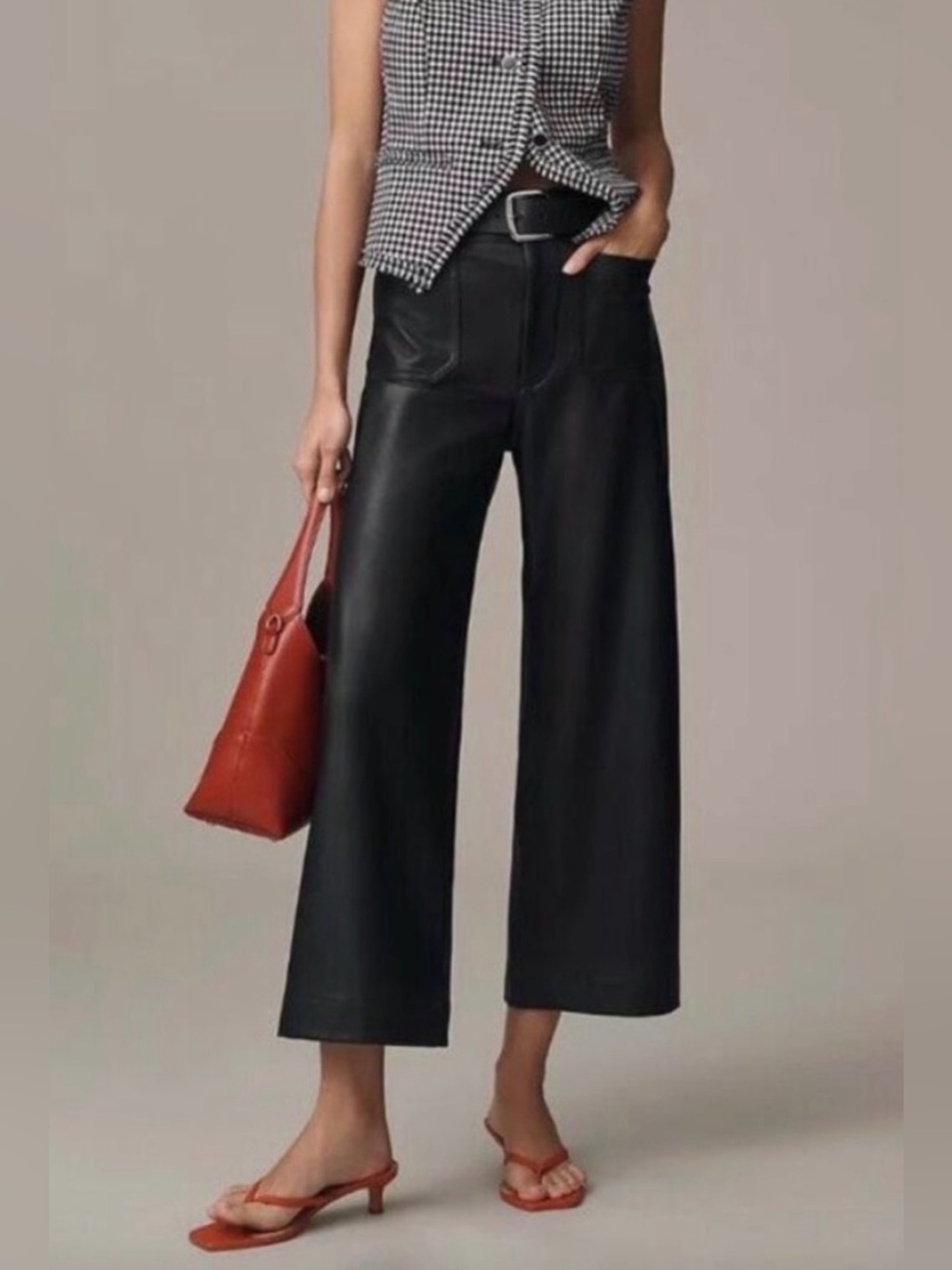 MAEVE The Colette Wide Leg Crop Pants Vegan Leather Black 30